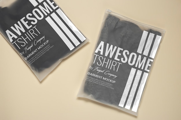 PSD clothes in transparent bag mockup