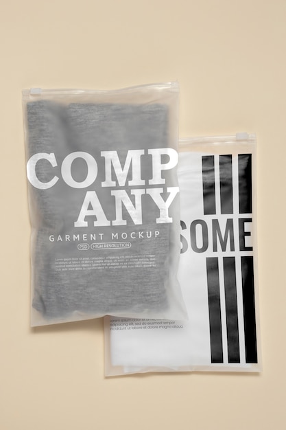 PSD clothes in transparent bag mockup