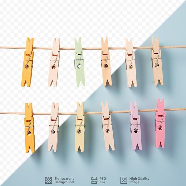 PSD clothespins hanging on transparent background