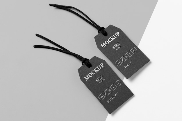 Premium PSD | Clothing black size tag mock-up copy space