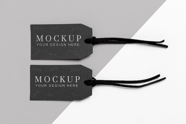 Abbigliamento minimalista nero tag mock-up