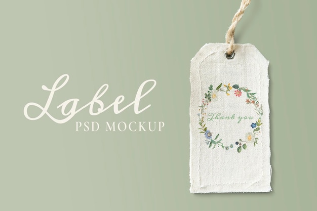 PSD clothing tag mockup, flower realistic blank design psd