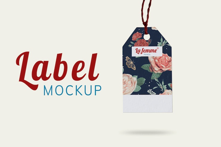 PSD clothing tag mockup, flower realistic blank design psd
