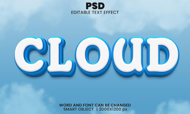 Облако 3d редактируемый текстовый эффект Premium Psd с фоном