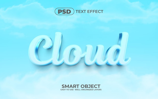 Modello psd premium in stile effetto testo modificabile 3d cloud con sfondo