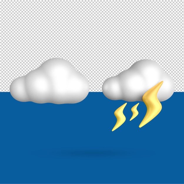 구름과 천둥 날씨 3d 그림 무료 Psd 편집 가능한 색상