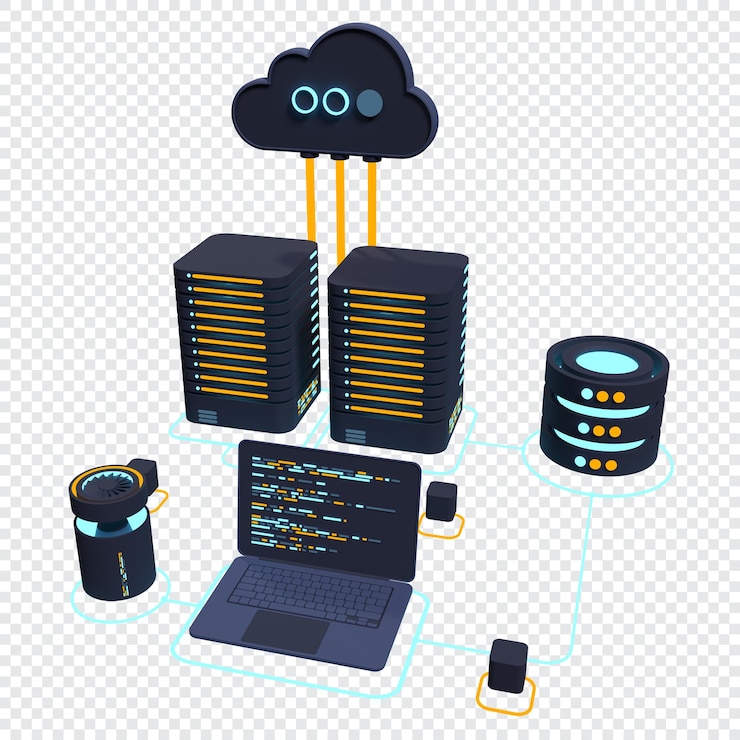 PSD cloud computing-concept moderne cloudtechnologie datacentrum isometrisch concept 3d-cloudtechnologie met datacentrum web hosting-concept 3d-rendering