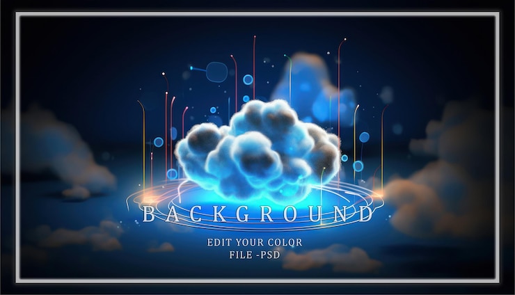 PSD cloud computing concept with futuristic visuals