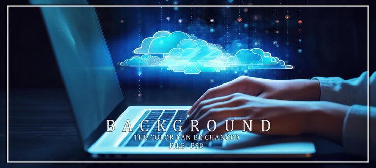 PSD cloud computing concept with hands typing on laptop