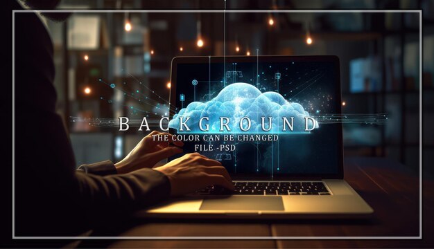 Cloud Computing on Laptop with Digital Lines and Icons