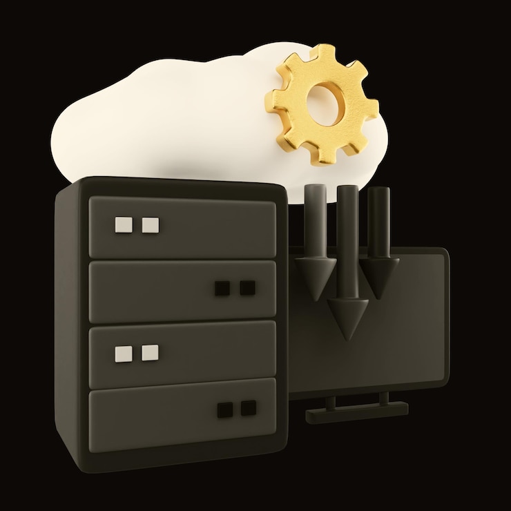 PSD cloud computing server and data processing illustration