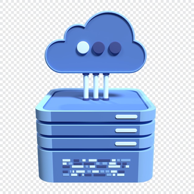 PSD tecnologia di cloud computing centro dati cloud con server di hosting servizio cloud rendering 3d rete e database illustrazione di rendering 3d dell'archiviazione cloud