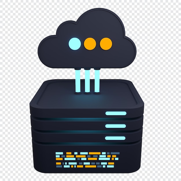 Tecnologia di cloud computing cloud data center con server di hosting cloud service 3d rendering rete e database storaggio cloud 3d render illustrazione