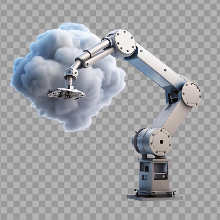 PSD cloud concept with robot arm on transparent background