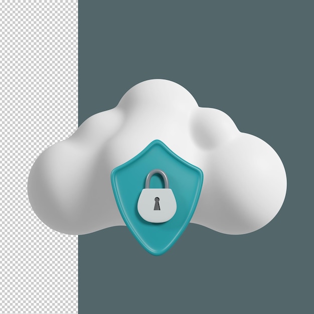 Cloud data protection 3d render premium psd