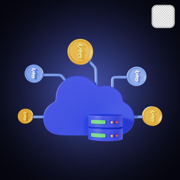 PSD illustrazione 3d della cloud database riel coin