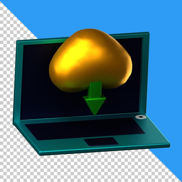 PSD cloud download icon isolated on the transparent background