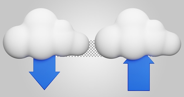 클라우드 다운로드 업로드 투명 배경 3d 일러스트레이션에 격리됨