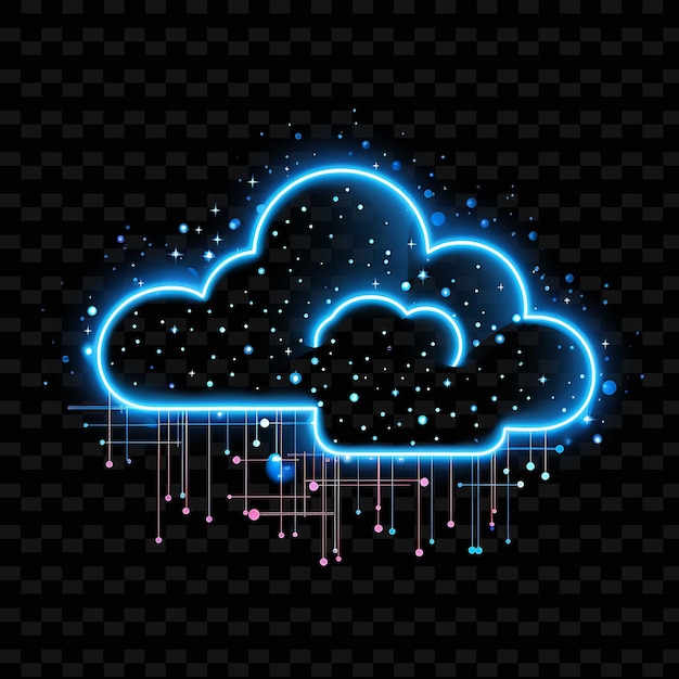 PSD cloud dreamy blue dotted neon lines sun decorations straight shape y2k neon light art collections