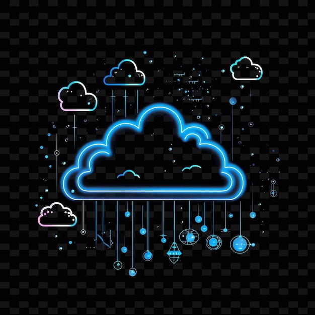 PSD cloud dreamy blue dotted neon lines sun decorations straight shape y2k neon light art collections