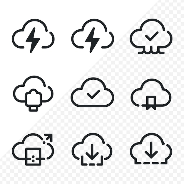 Cloud en cloud opslag icoon set vector transparante achtergrond