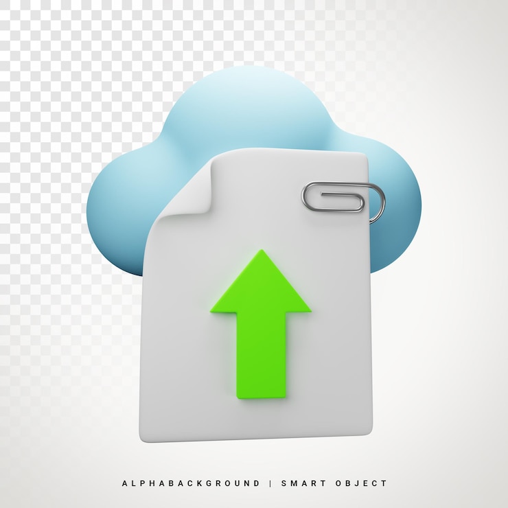 PSD cloud file upload 3d icon illustration