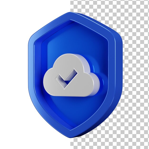 PSD cloud-icoon badge met 3d-weergave blauw veiligheidsschildontwerp