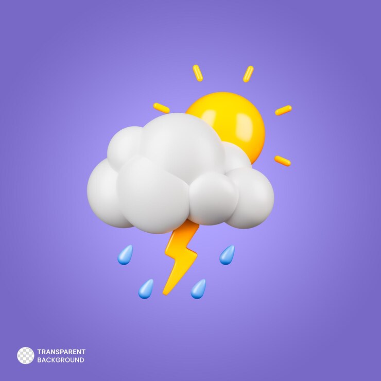 PSD cloud lightning and rain isolated on blue background 3d rendering