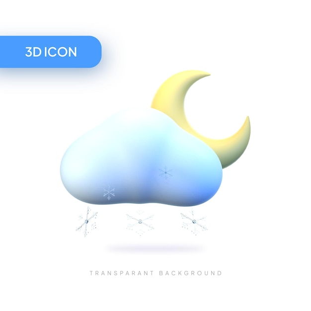 cloud moon snow 3d illustration icon pack element