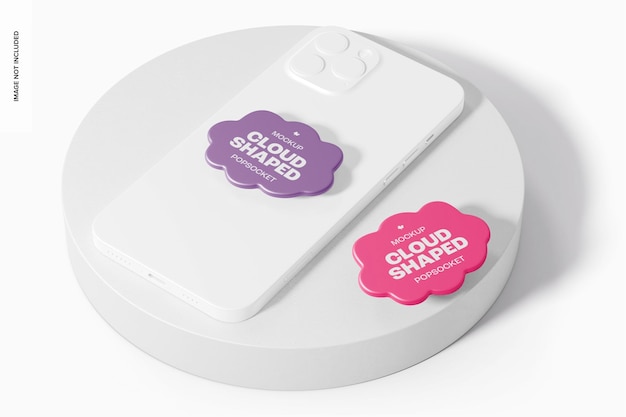 Макет Popsockets в форме облака, на подиуме