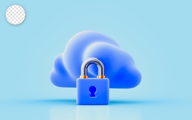 cloud sign with lock 3d render concept for file data information safety secure protection