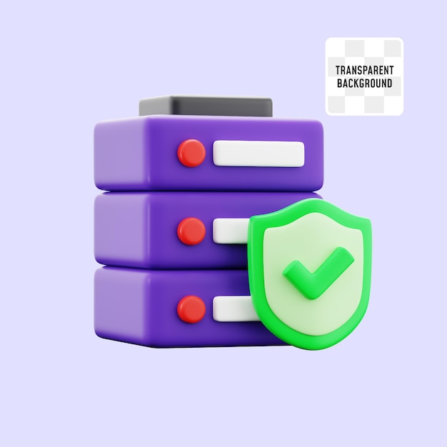 cloud storage database server with secure shield check for cyber security data protection 3d icon render design