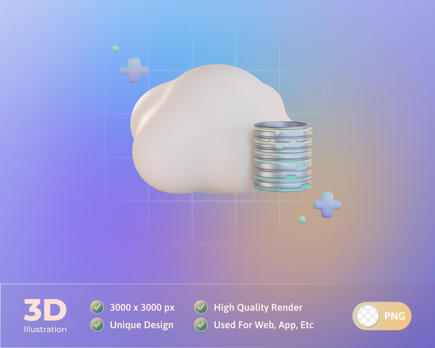 PSD illustrazione 3d del server di archiviazione cloud