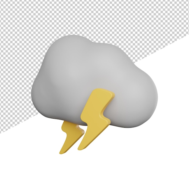 Cloud storm lightning side view 3d rendering icon illustration on transparent background