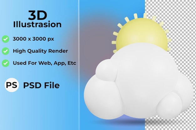 PSD cloud and sun icon 3d illustration