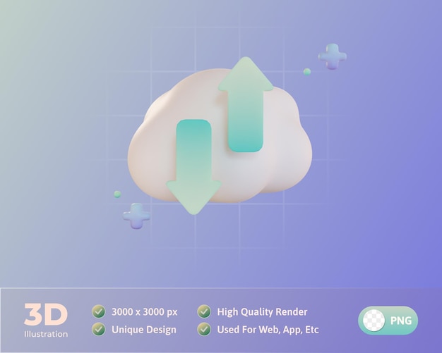 PSD cloud system upload and download 3d illustration