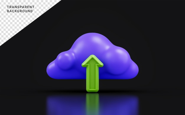 Cloud up arrow cantare su sfondo scuro concetto di rendering 3d per il trasferimento di dati di condivisione del caricamento di file