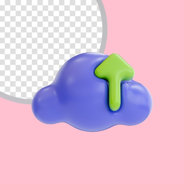 Cloud upload icon 3d render concept for file sharing uploading and data transferring system