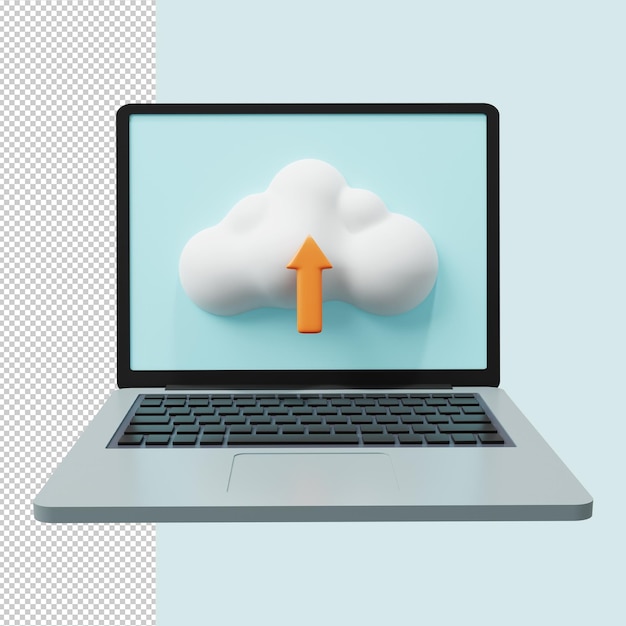 PSD cloud upload op laptop upload icoon 3d render premium psd