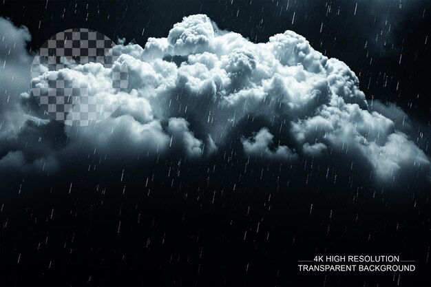 PSD a cloud with rain and thunder on transparent background