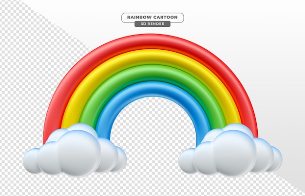 Nuvola con arcobaleno in cartone animato di rendering 3d per la composizione del giorno dei bambini