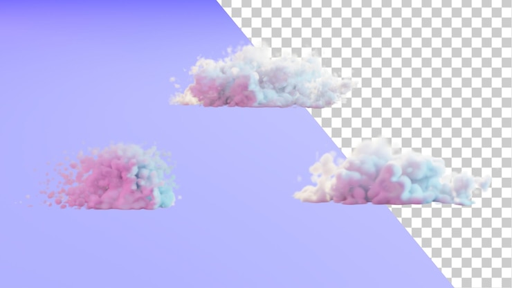 PSD clouds 3d rendering set of fluffy clouds on a transparent background realistic pink clouds