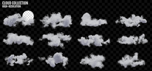 Clouds set isolated on transparent background white cloudiness mist or smog background