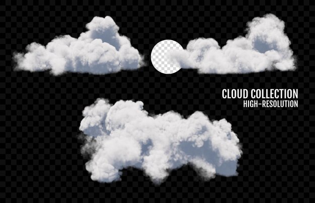 PSD clouds set isolated on transparent background white cloudiness mist or smog background