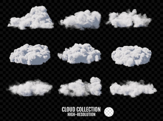 PSD clouds set isolated on transparent background white cloudiness mist or smog background