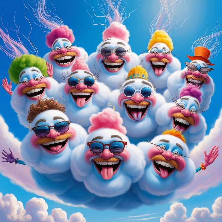 PSD clouds with cheerful human faces