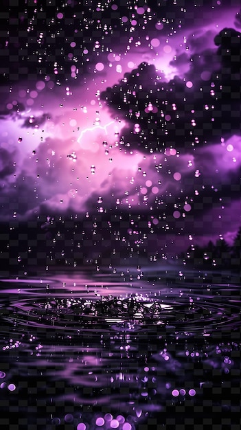 PSD cloudy shining rain with overcast droplets and purple dreamy png neon light effect y2k collection