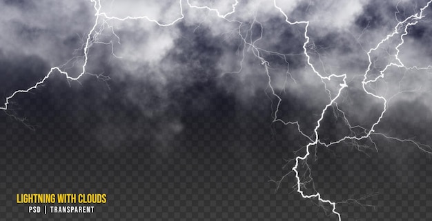 A cloudy sky with lightning bolt isolated on transparent background