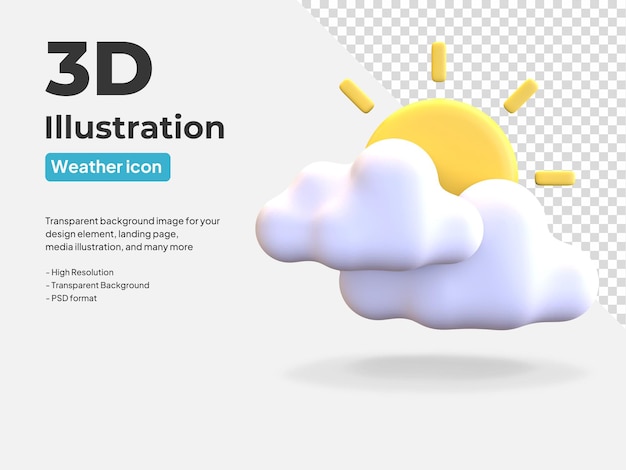 Cloudy sun day weather icon 3d render illustration