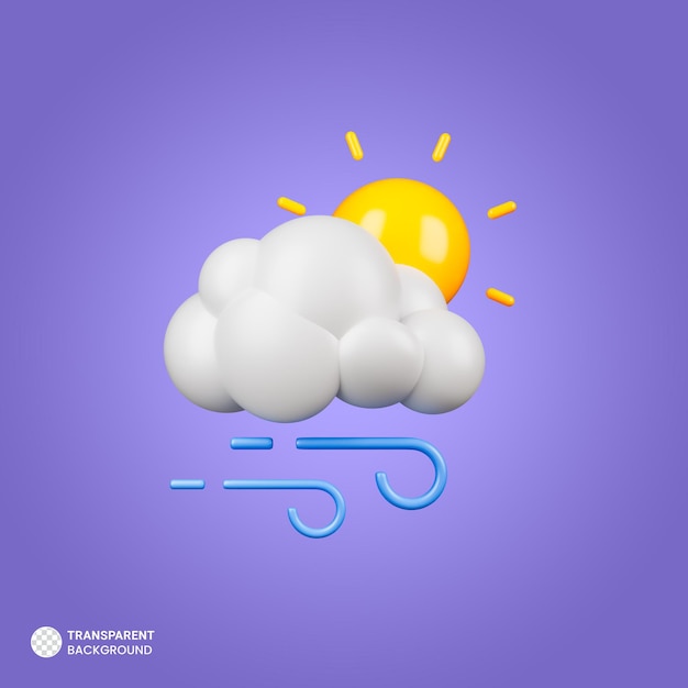 Cloudy wind icon isolated 3d render illustration